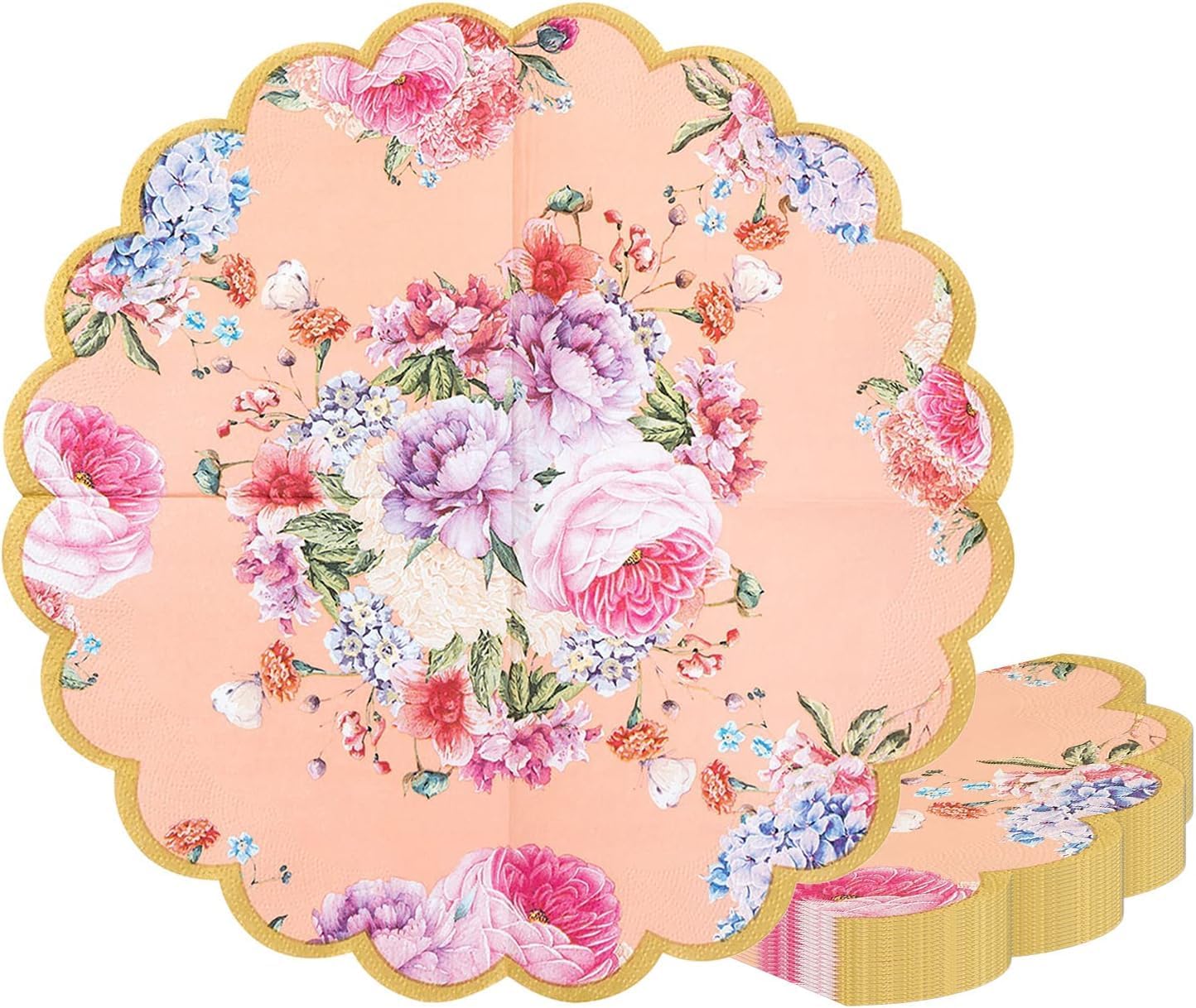 Truly Scrumptious Pack of 20 Floral Scalloped Napkins | Vintage Afternoon Tea Party Tableware For Decoupage, Birthday, Baby Shower, Bridal Shower, Mother's Day, multi, "12"""