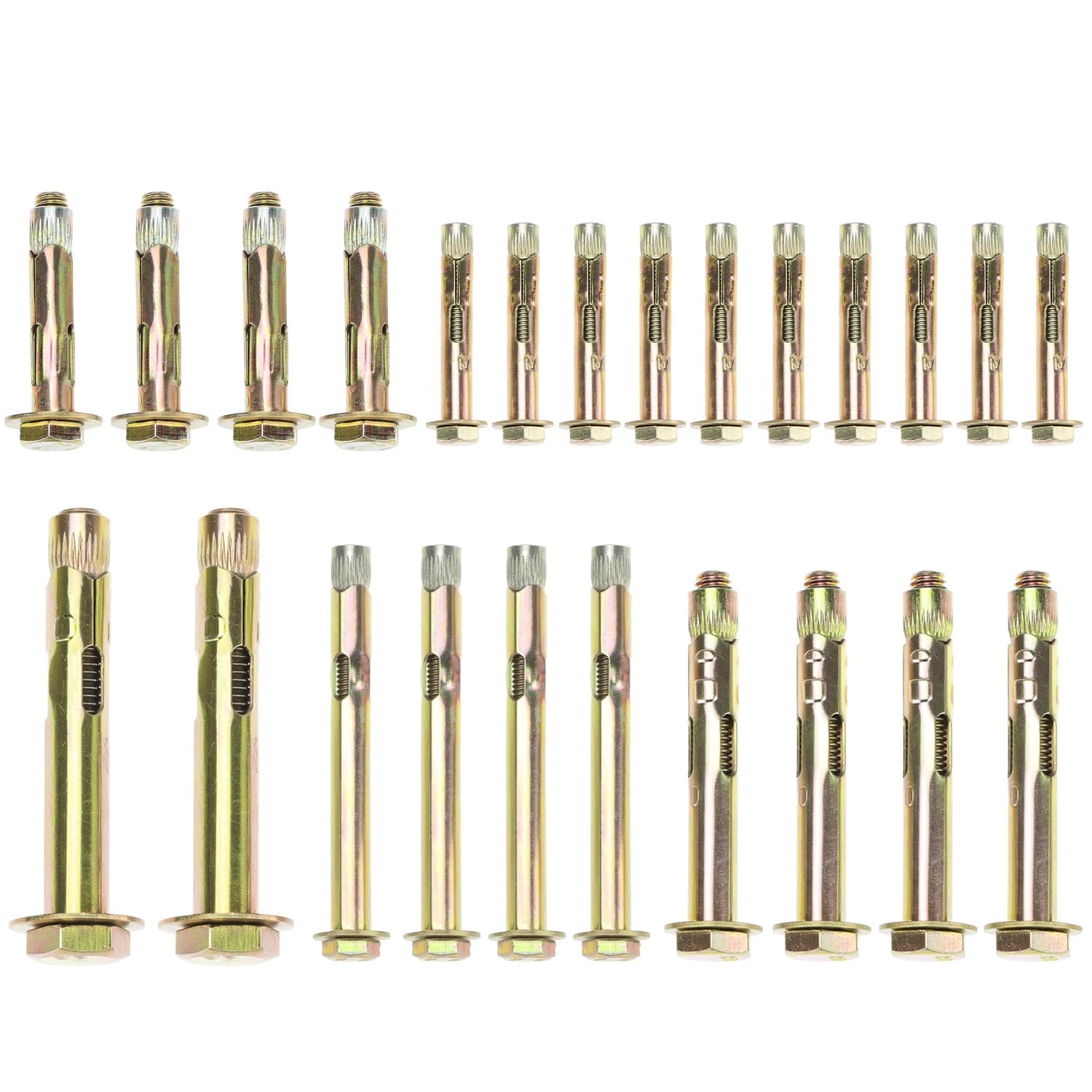 QWORK® 24 Pcs Heavy Duty Anchor Bolts Set (M6, M8, M10), Zinc-Plated Carbon Steel Expansion Screws for Wall Concrete, Brick