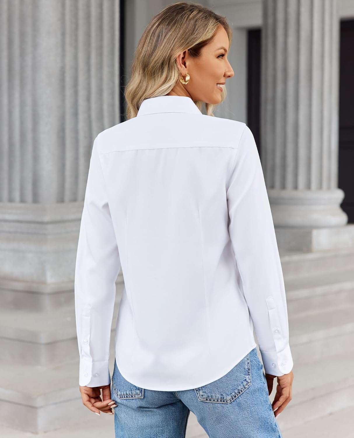 siliteelon Button Down Shirts for Women Stain Shield Long Sleeve Dress Shirts Stain Resistant Work Office Blouses - Image 2