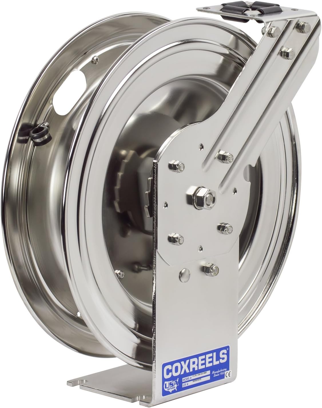 Coxreels P-LPL-350-SS Stainless Steel Spring Rewind Hose Reel: 3/8" I.D., 35' Hose Capacity, Less Hose, 300 PSI