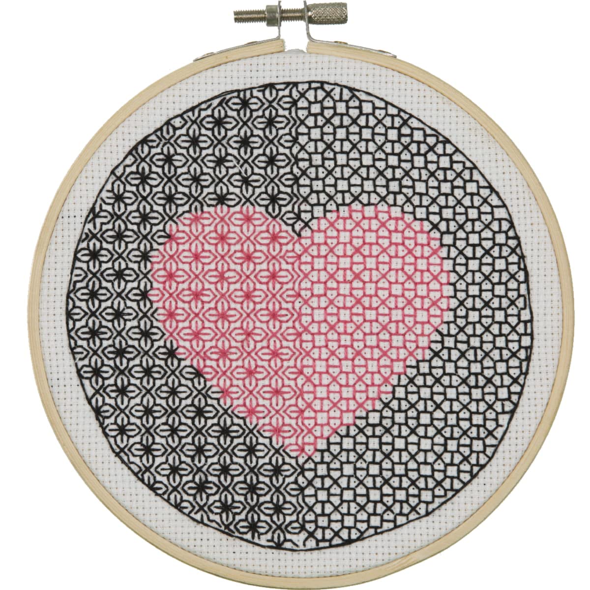 Anchor White Counted Blackwork Stitch Kit Heart, Diam 13Cm, Diy