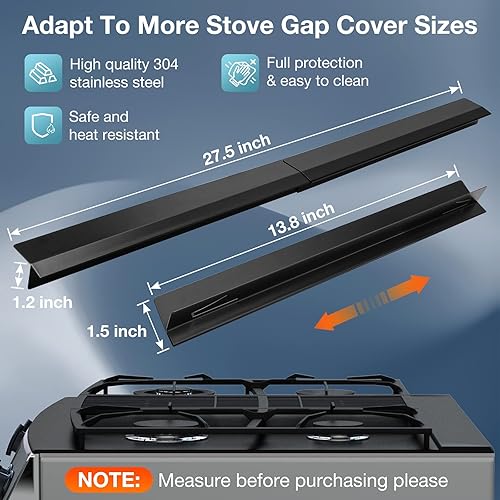 Miniatura 3 de 2 cubiertas para huecos para encimera de estufa de cocina, protector de estufa de acero inoxidable, kit de molduras de estufa, protectores de huecos
