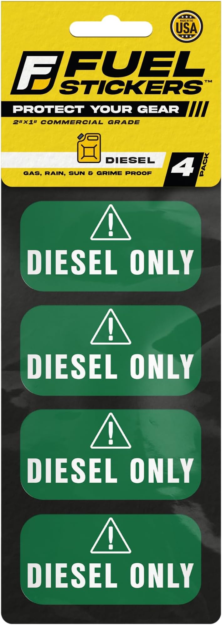Diesel Only Sticker (Green), Diesel Labels for Tractors, Construction and Heavy Equipment - Weather Proof, Extreme Stick, Diesel Decal by Fuel Stickers - USA Made (2x1 inch), 4 Labels