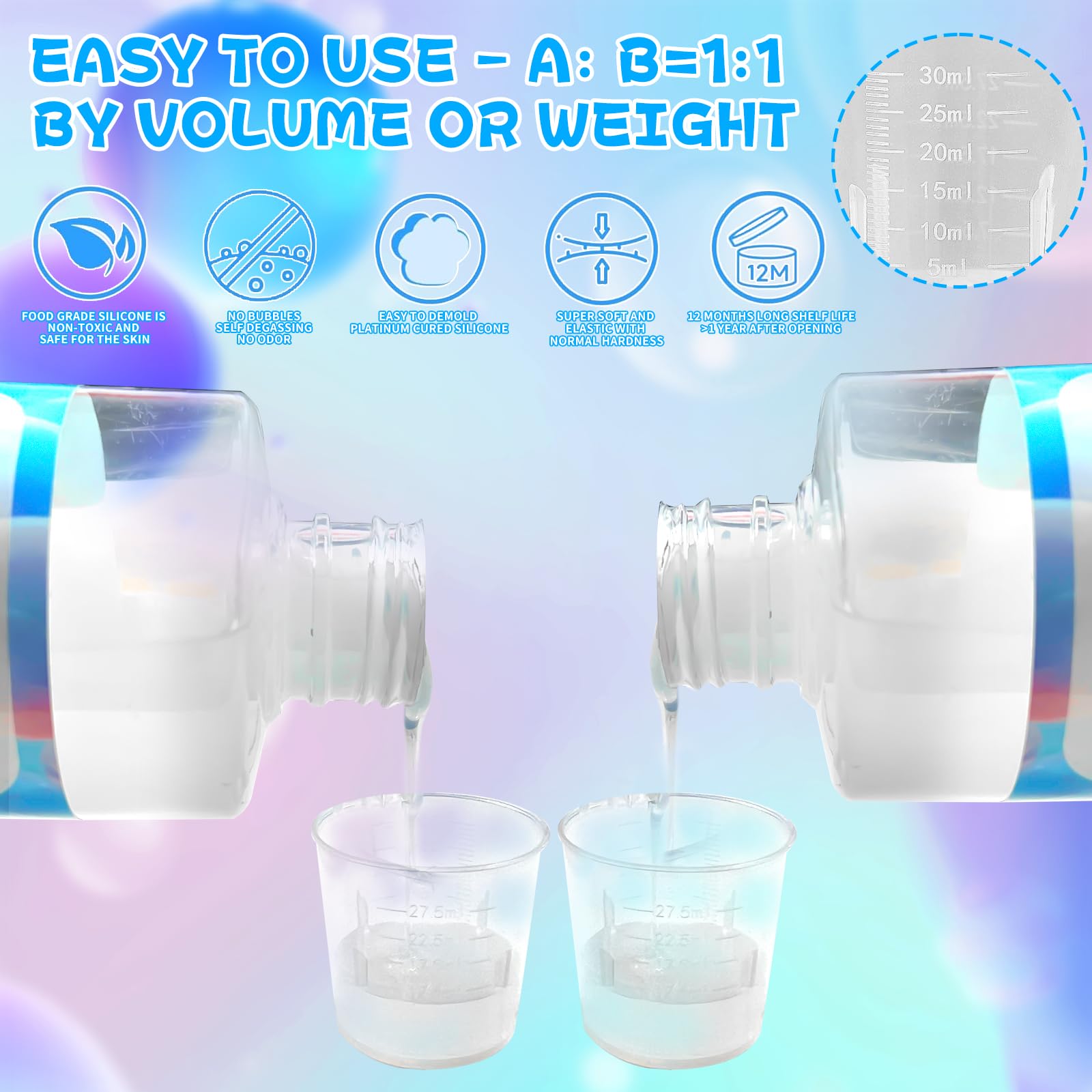 NlsqEU Kit de Silicona Líquida,Kit de Silicona para Taba Squishy 500ML con Proporción 1:1 AB, Kit de fabricación Squishy, Regalo DIY Squishy Pata de Gato