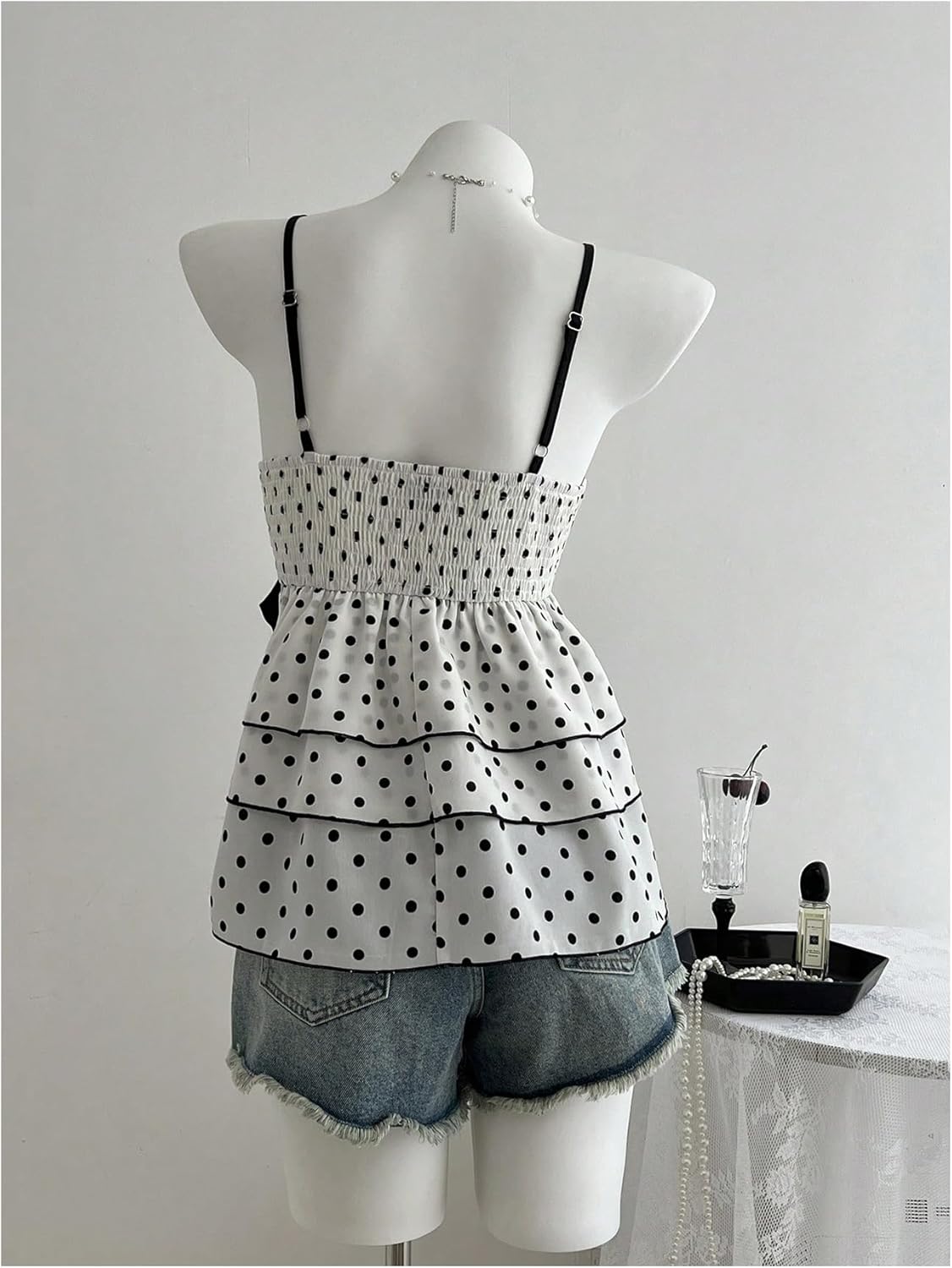 Verdusa Women's Polka Dots Tank Top Y2k Babydoll Tops Peplum Ruffle Tops - Image 2