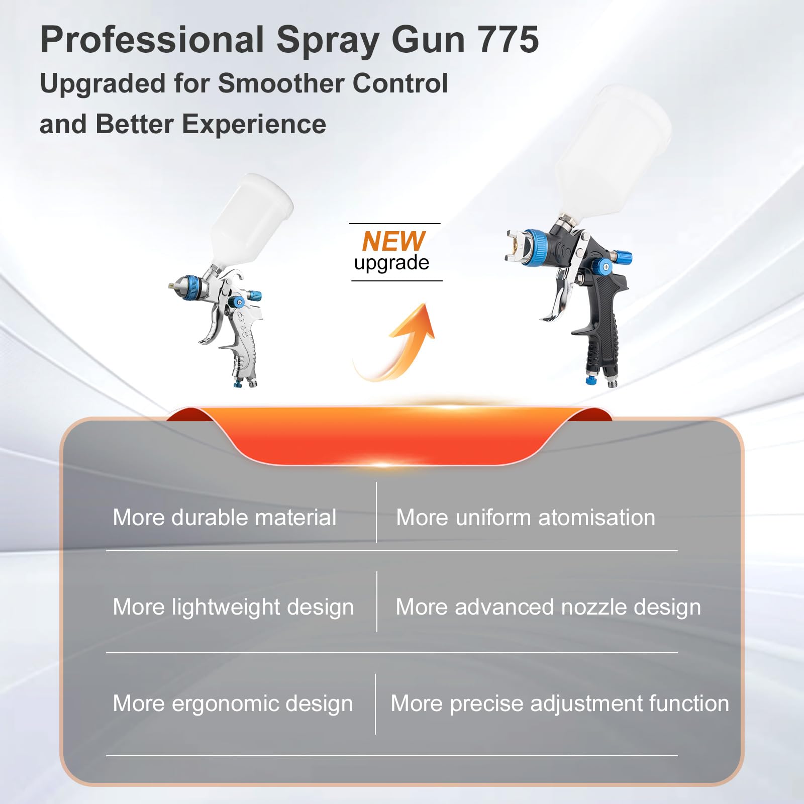 HVLP - Pistola pulverizadora de pintura, sistema de alimentación por gravedad de aire con 4 boquillas de 1.4/1.7/2.0/2.5 mm y regulador para eficiencia, pistola de pintura automotriz para coche