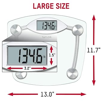 Taylor Digital Bathroom Scale, Body Weight Scale, Instant On and Off, 400 lb Capacity, Sturdy Clear Glass with Chrome-Finish Base