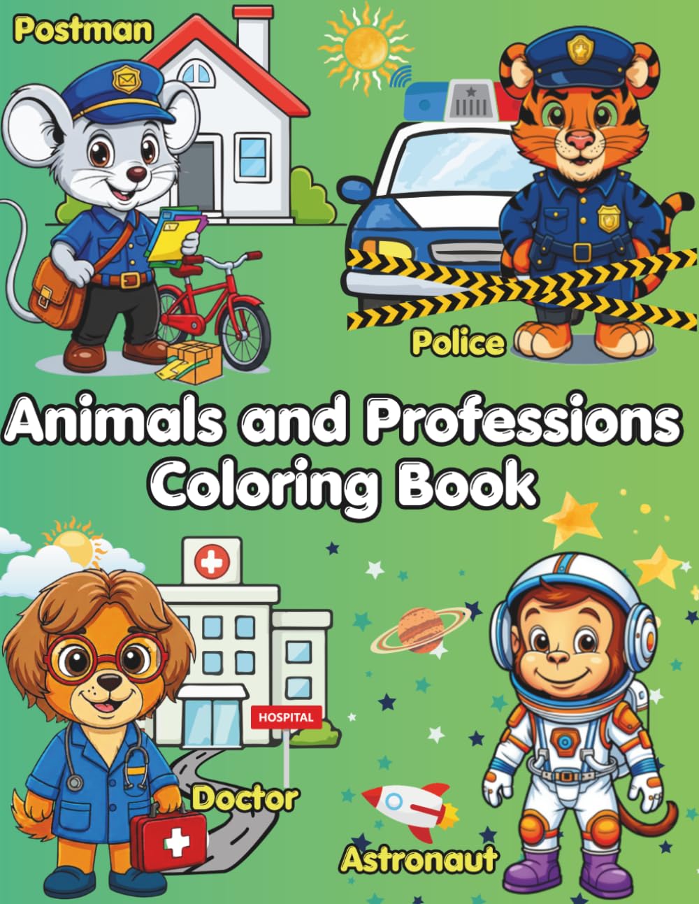 Animals and Professions Coloring Book