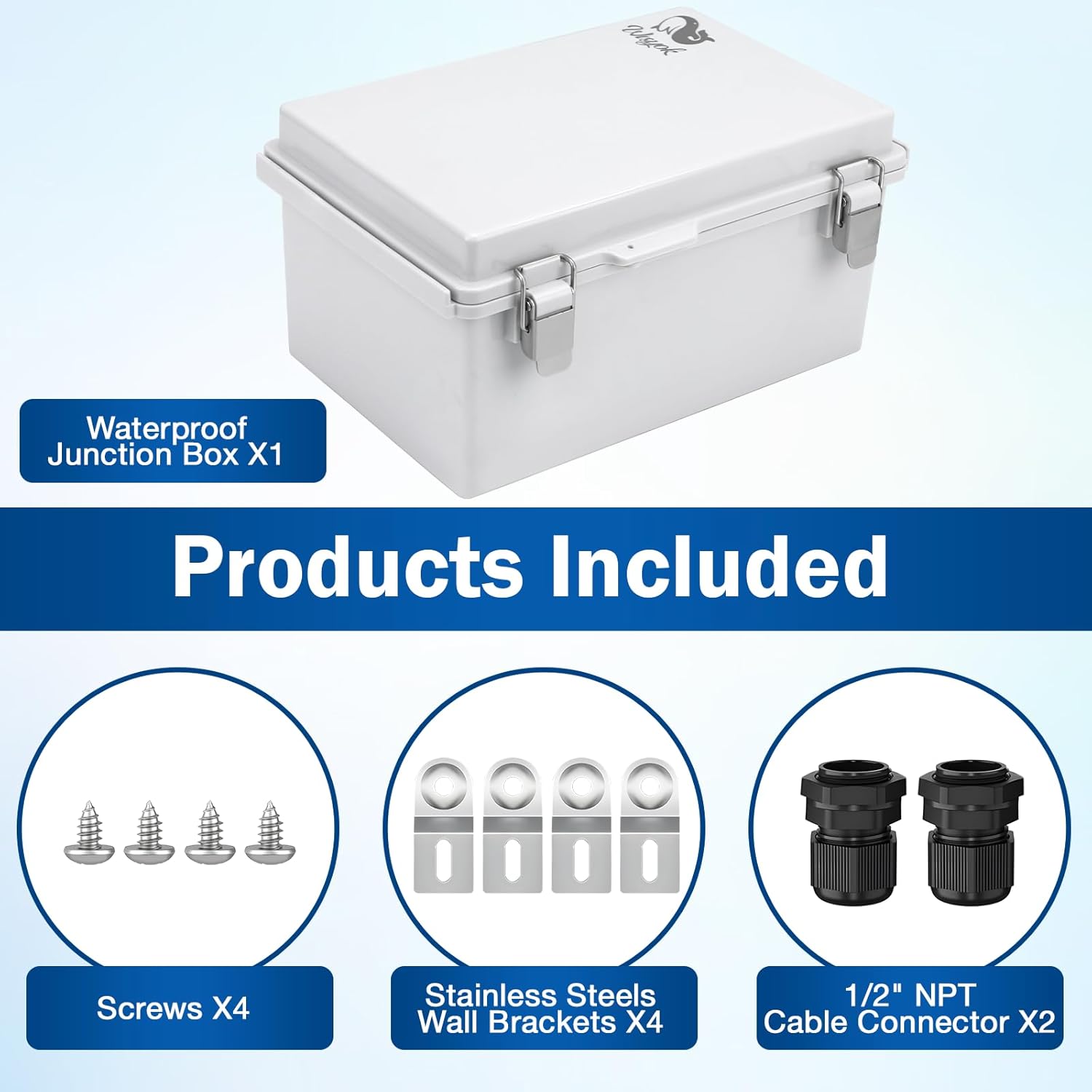 WISYOK Waterproof Outdoor Electrical Box, 11"x7.5"x5.5" Weatherproof IP67 ABS Junction Box with Mounting Plate, Hinged Cover, Wall Brackets, Grey Enclosure for Outdoor Projects