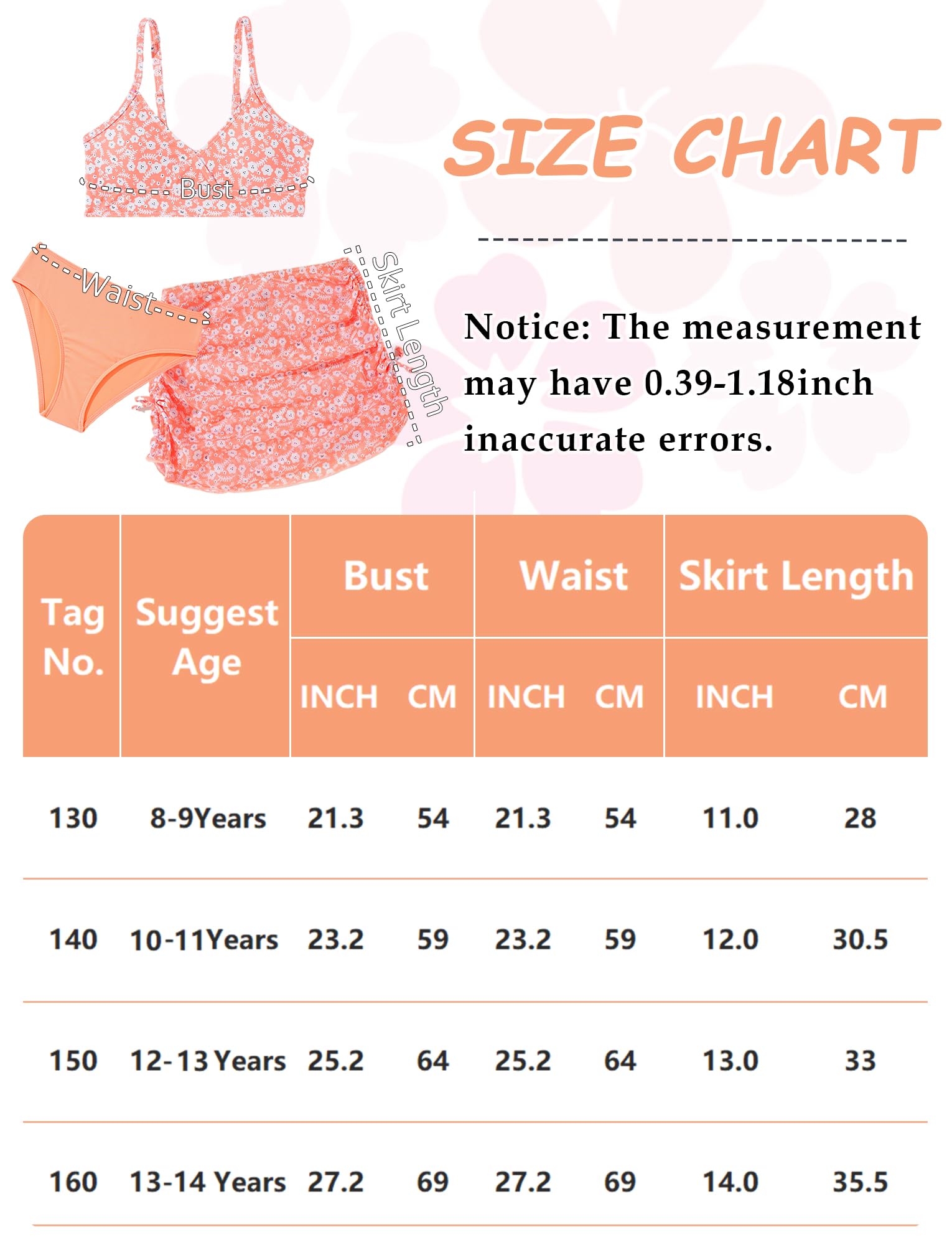 Maeau Grils - Costume da bagno estivo con motivo floreale, 3 pezzi, reggiseno imbottito, set bikini con coulisse in rete, costumi da bagno da spiaggia