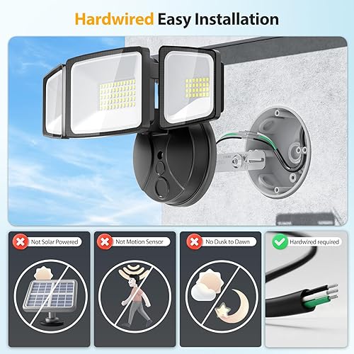 Miniatura 5 de Onforu Luz de seguridad LED de 50 W 5000 lm luz de inundación para exteriores súper brillante con 3 cabezales ajustables IP65 impermeable 5000 K luz