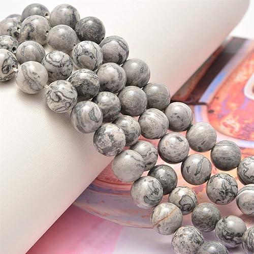 Miniatura 3 de 100 cuentas naturales sueltas de jaspe de trazado horizontal, cuentas de piedras semipreciosas de 0.23, 0.32 o 0.4pulgadas (6, 8 o 10mm), 100