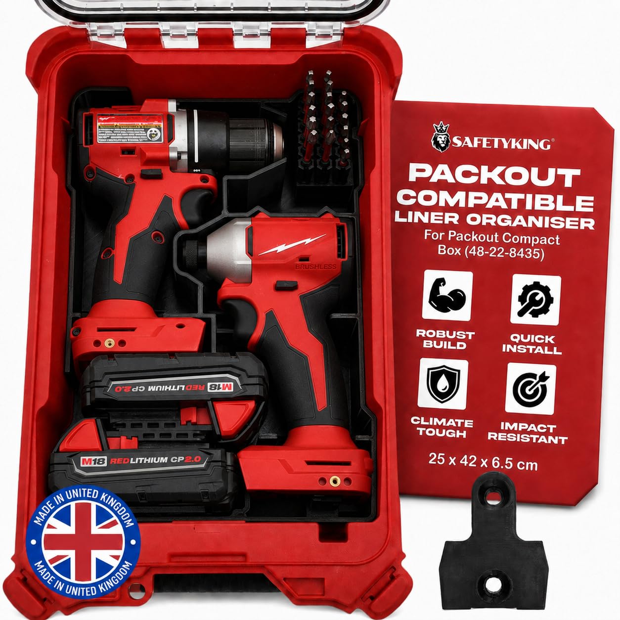 Milwaukee Packout Compatible Liner Organiser for Packout Compact Box (48-22-8435) – Precision Rigid Insert for M18 Drill Driver Organizer (Insert Only, Tools & Box Not Included)