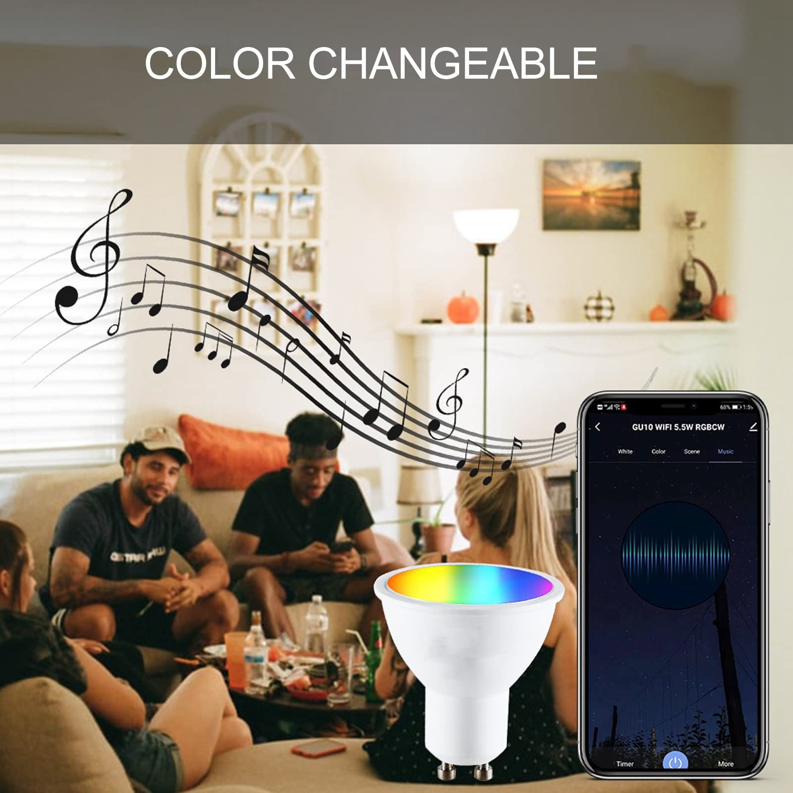 Bombilla Inteligente WiFi LED Regulable, Juego de 4 Uds. Para el