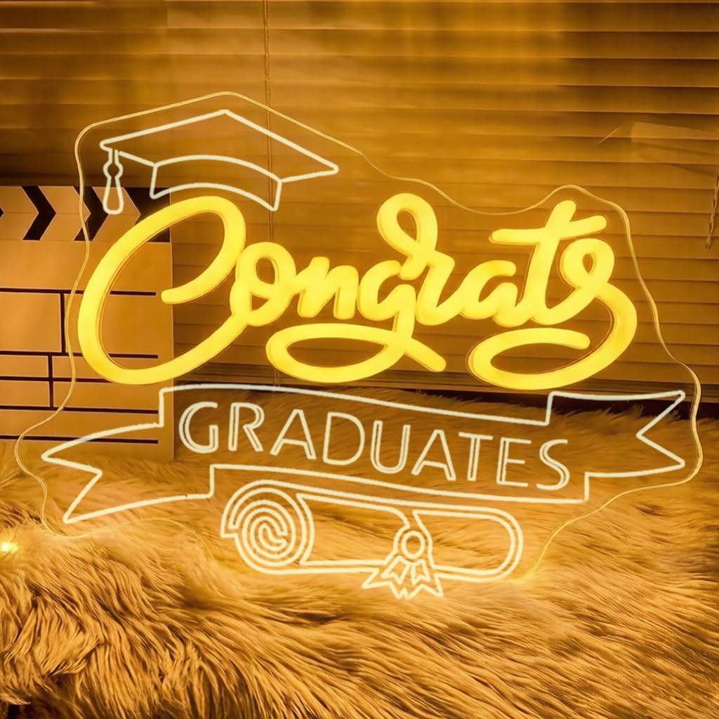 Congrats Grad Neon Sign, LED Graduation Light Up Sign, Class of 2026 Graduation Decorations College Kindergarten Preschool High School Congratulations LED Prom Party Backdrop Wall Decor