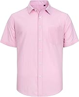 Vista 169 de J.VER Camisas de manga corta de lino y algodón para hombre, estilo informal, ligeras, con botones, para vacaciones, playa y verano, con bolsillo
