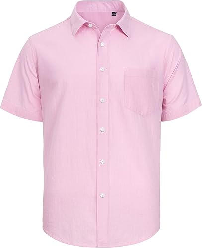 Miniatura 169 de J.VER Camisas de manga corta de lino y algodón para hombre, estilo informal, ligeras, con botones, para vacaciones, playa y verano, con bolsillo