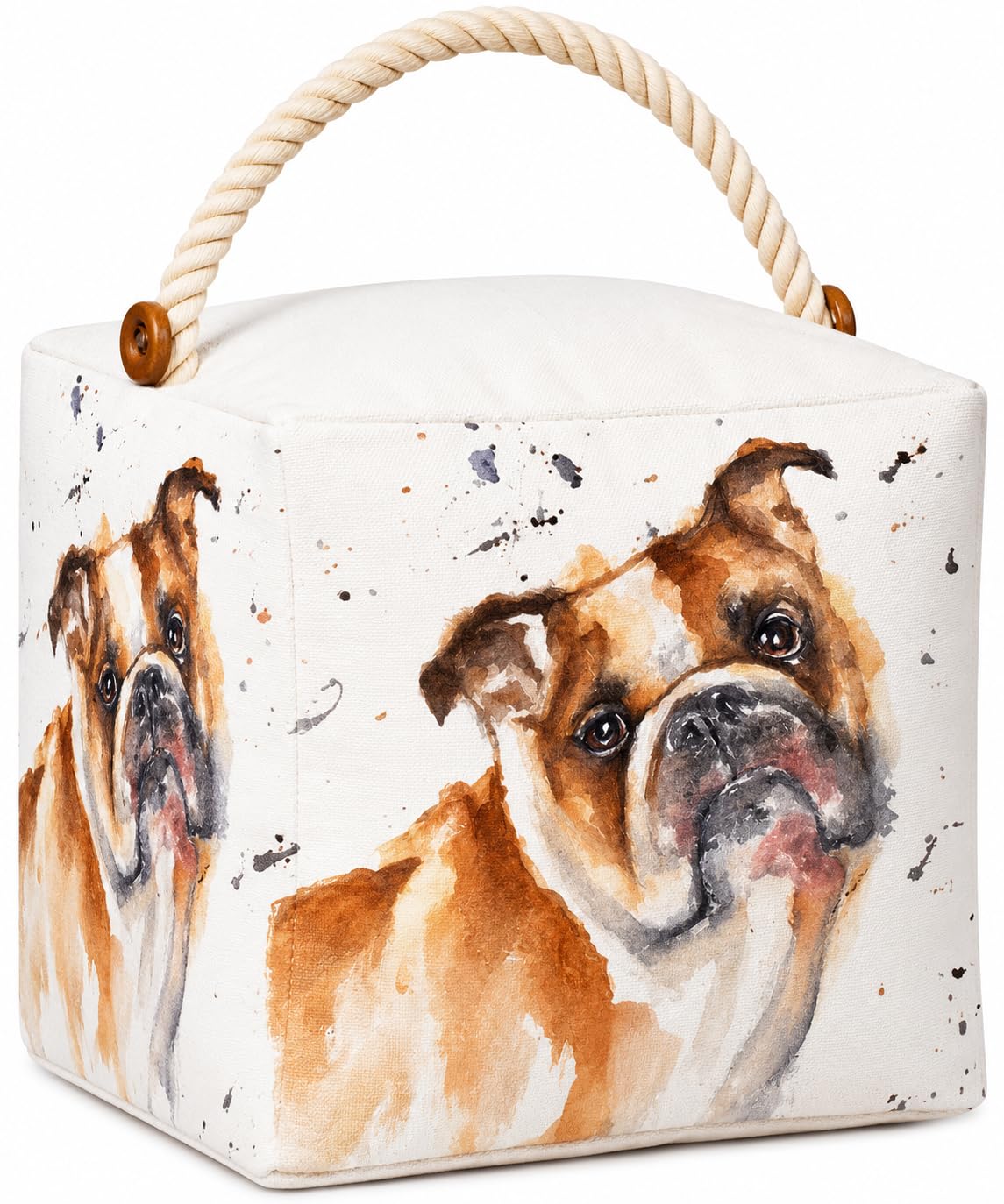 Bulldog Doorstop | Weighted Fabric Door Stop with Rope Handle | Decorative Bull Dog Home Door Stop | Dog Lover Gift | 18 x 18 x 18 cm
