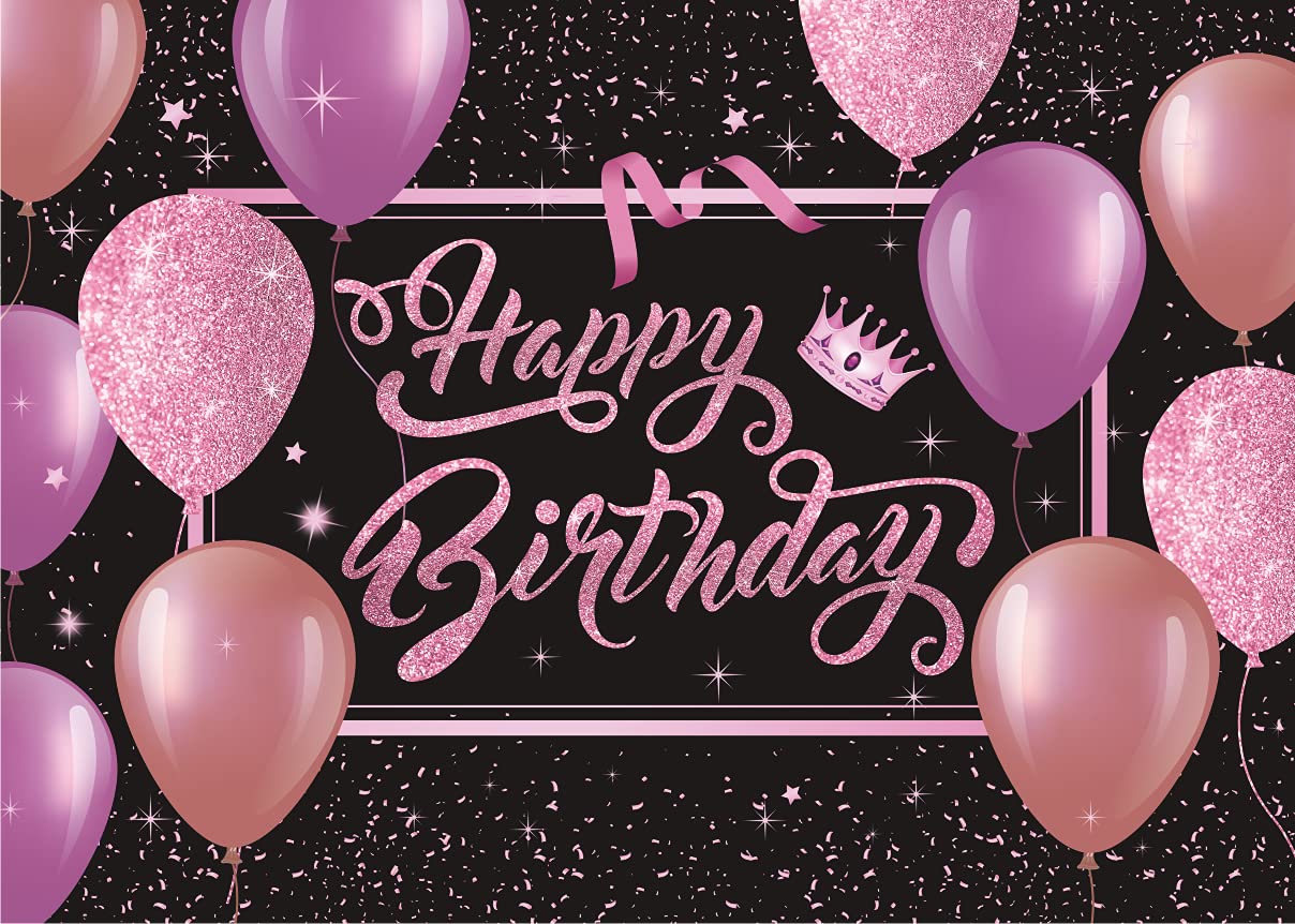 Buy 7x5FT Soft Fabric Pink Crown Happy Birthday Decorations Banner Pink