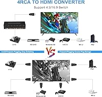 Vista 6 de Convertidor de AV a HDMI de 4 puertos, conmutador de AV a HDMI de 4 puertos con control remoto IR, soporte de 16:9/4:3 y cambio rápido compatible