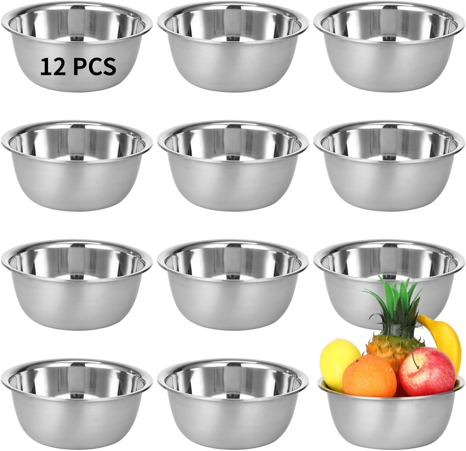 12 Pcs 8.5 X 3.4 in Prep Bowls, Stainless Steel Nesting Mixing Bowls, Stackable Metal Salad Prep Bowl, Dishwasher Safe Kitchen