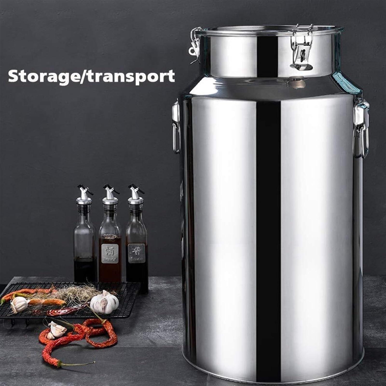 Cubo De Transporte De Leche Lechera De Acero Inoxidable 304, Jarra Para Leche, Olla Para Agua, Barril Para Aceite Con Tapa Sellada Silicona Bote De Leche(64L)