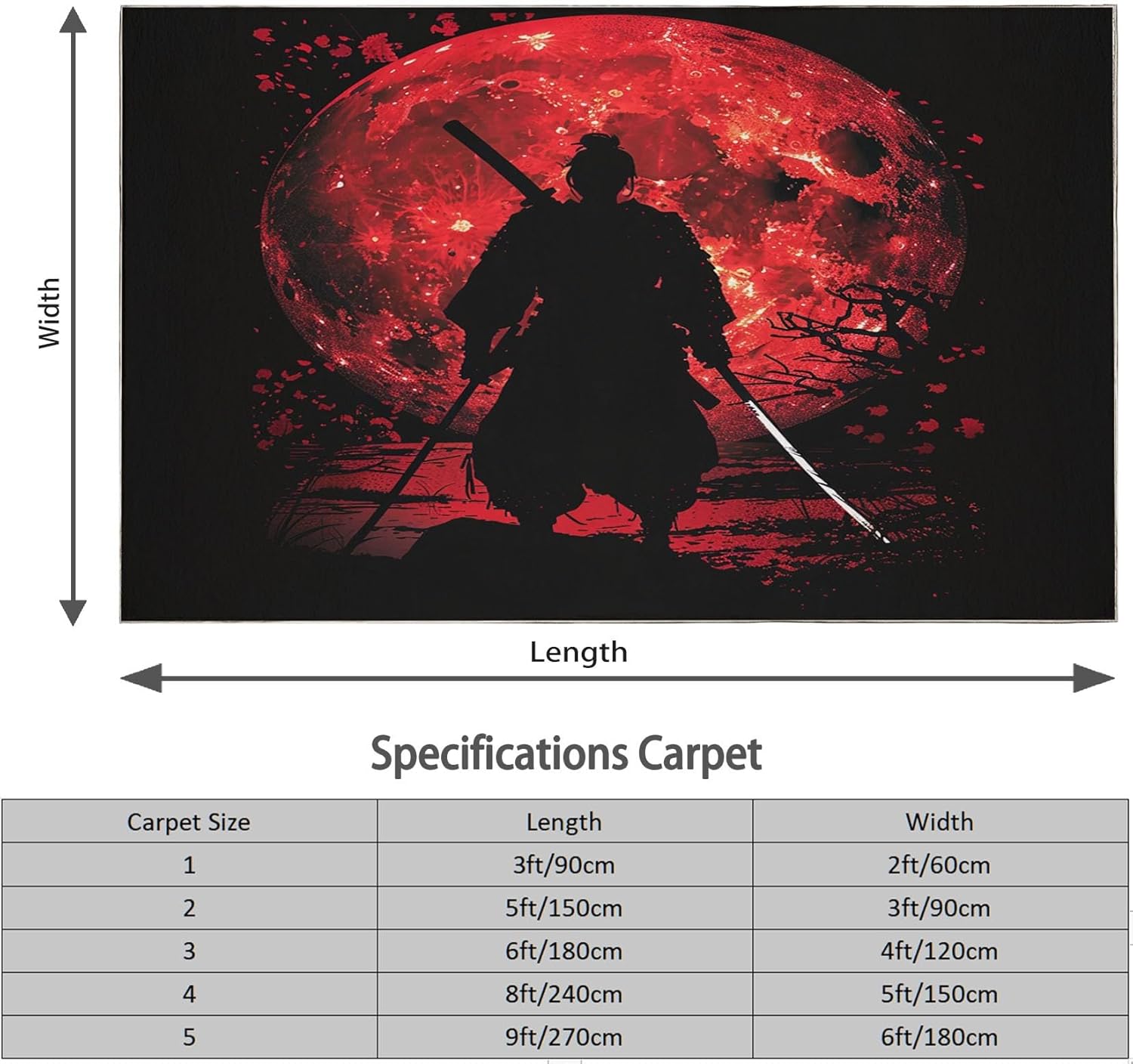 Area Rugs 2 X 3 Ft Washable, Multicolor Print Carpet, Non-Slip Stain Resistant Indoor Rug, Samurai Soft Carpet for Living Room Bedroom Office Dining Room