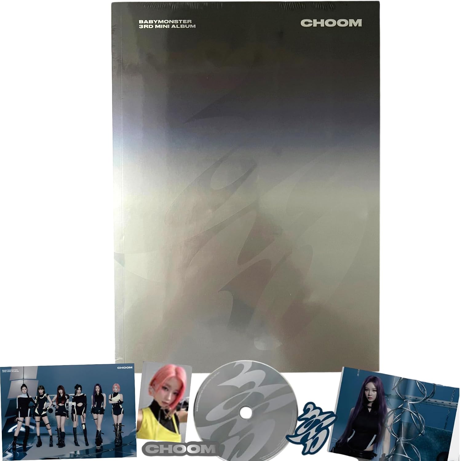 BABYMONSTER CHOOM 3rd Mini Album [Metallic Ver.] Photobook + CD + Photocard Set + Sticker Set + Logo Tag + Mini Poster