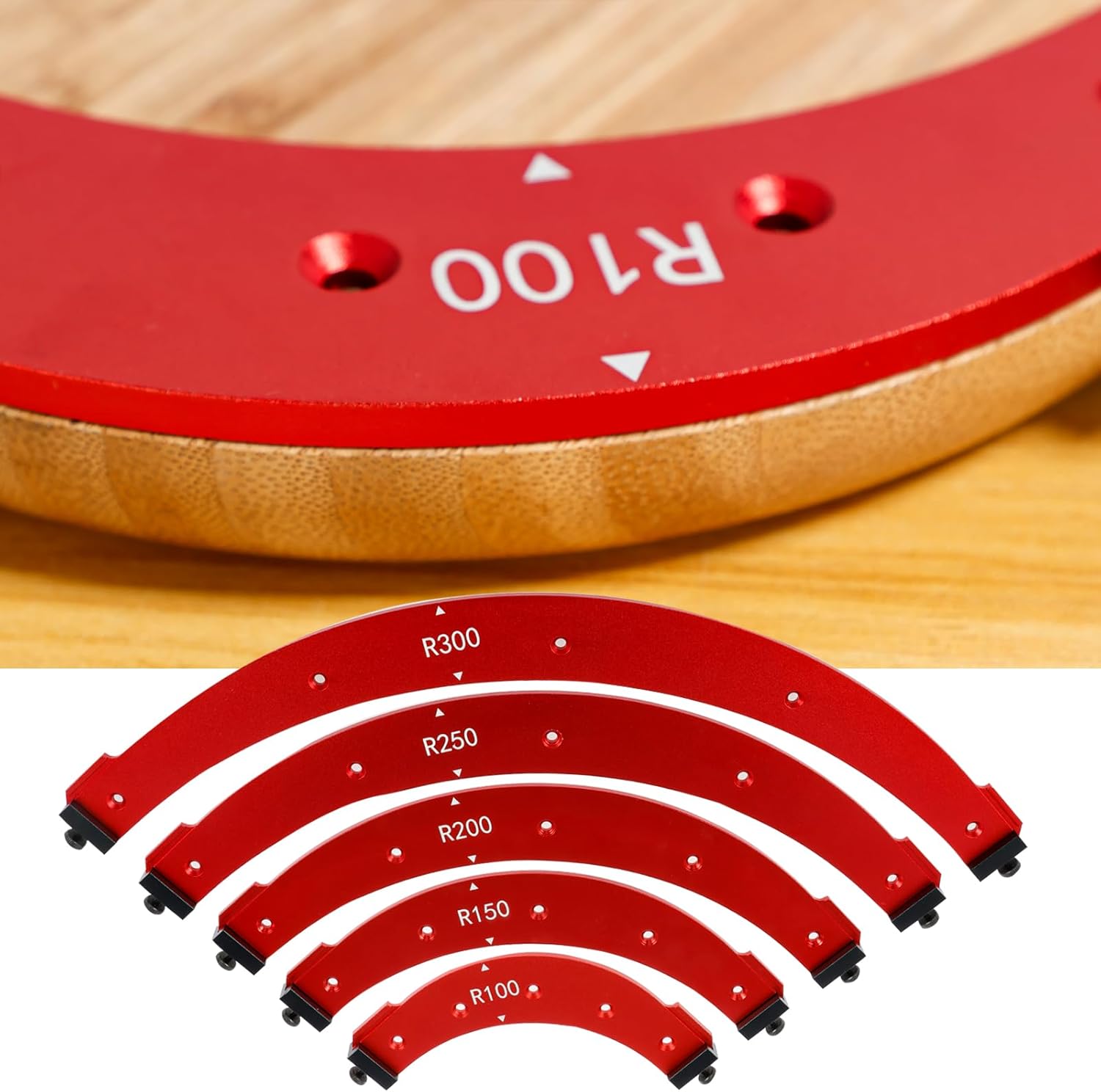 5Pcs Round Corner Radius Templates, Radius Jig Router Template,Arc Angle Positioning Auxiliary Tool,Corner Radius Routing, R100/R150/R200/R250/R300,Wooden Board Cutting Edge Trimming Tool for Cabinet