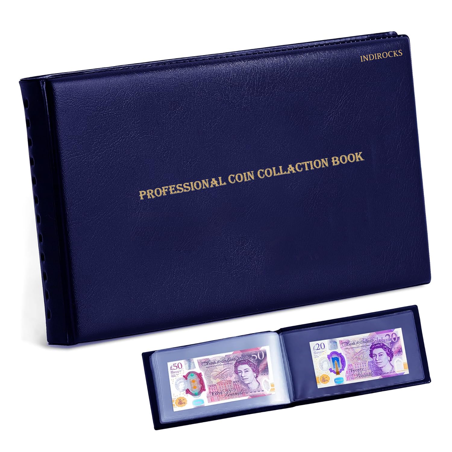 40 Pockets Banknote Currency Collecting Album - 20 Sheets Clear Dollar/Note Bill Holders World Money Storage Book Collection Supplies Double-Sided Pages for Trading Cards Stamps Tickets-Blue