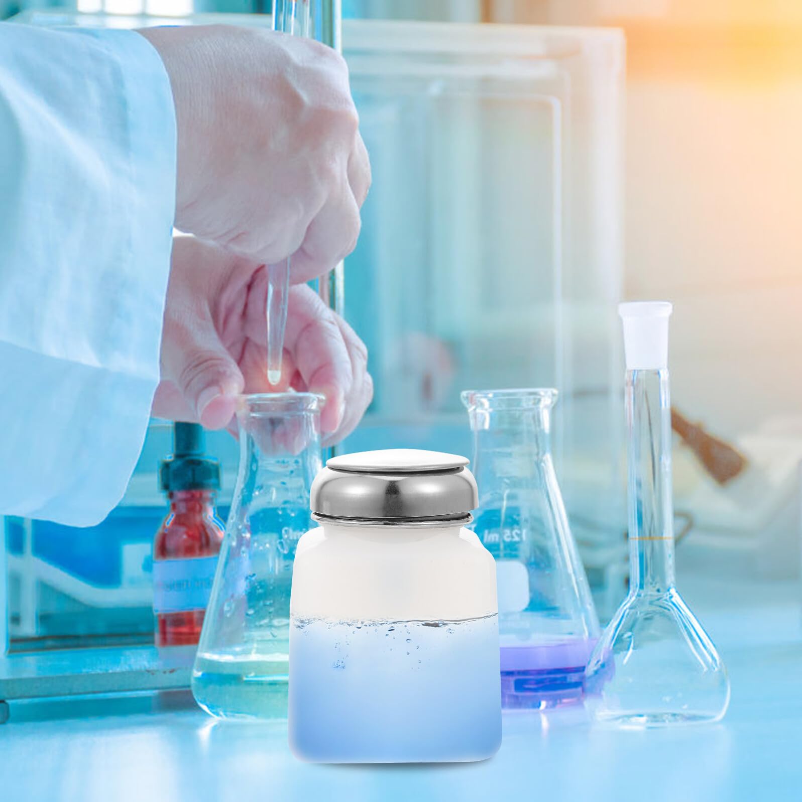 2 Pezzi Flacone Dosatore Alcol Isopropilico 100ml in Pe Bianco Pompa Anti-statico e Tappo, per Trattamenti Unghie ed Elettronica
