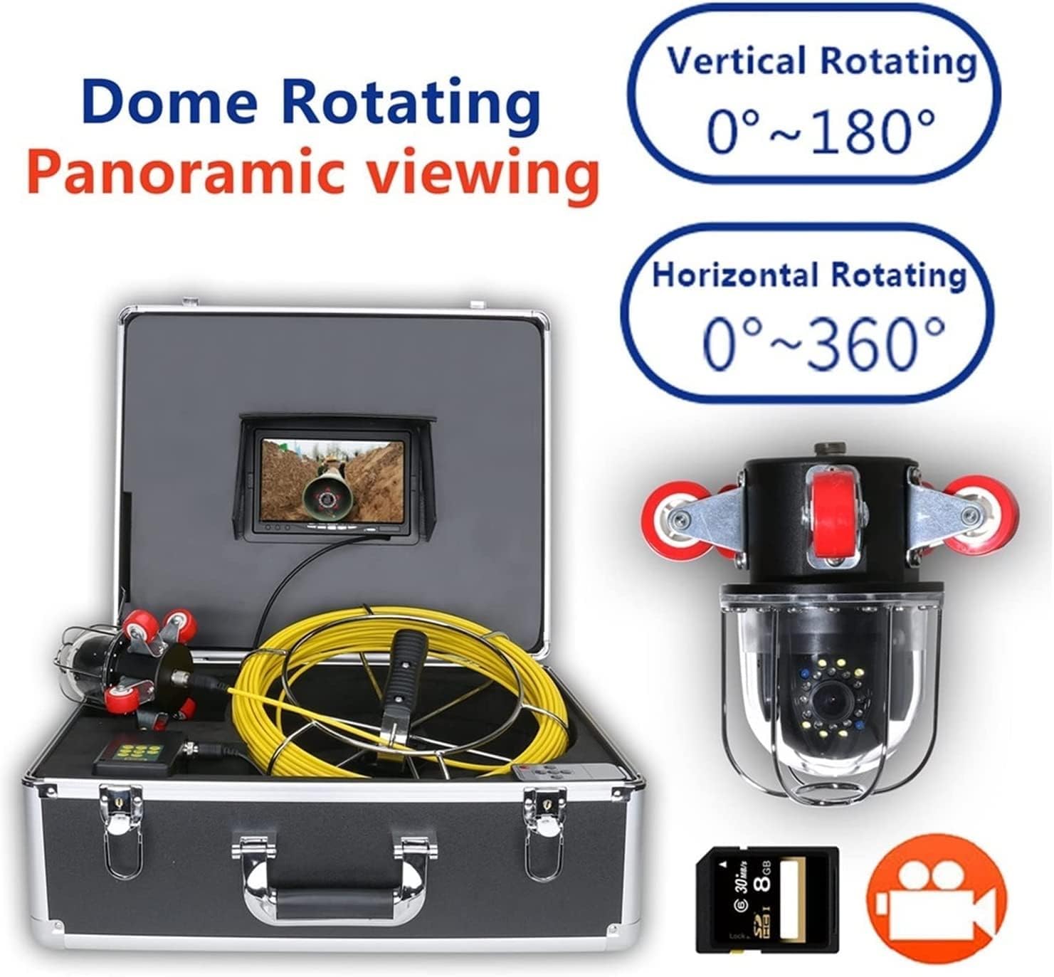 Pipe Inspection Video Camera 7 Inch 30M Drain Sewer Pipeline Industrial Endoscope Inspection Cameras Flexible Snake Camera,Sewer Camera