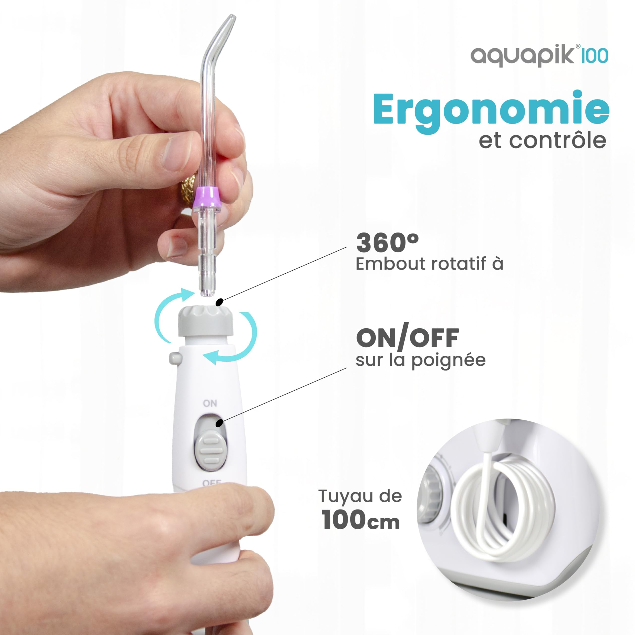 Aquapik100 Hydropulseur Dentaire Water Flosser 600 ml 10 Niveaux 8 Embouts.