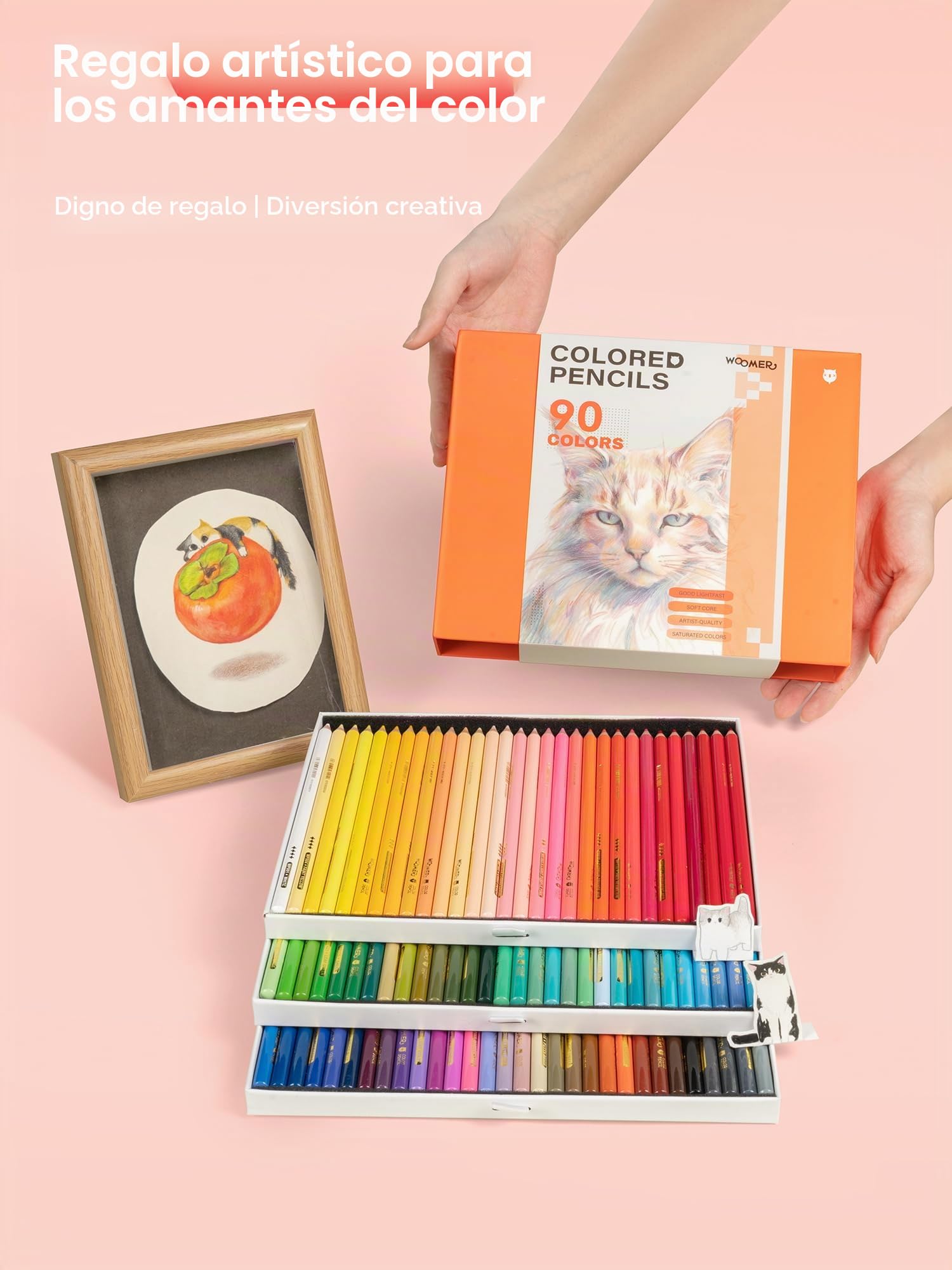 Woomer 90 Lápices de Colores a Base de Aceite con 20 Papeles Texturizados | Mina suave de 3,8 mm, resistente a la luz, alta pigmentación, dibujo, colorear, ilustración