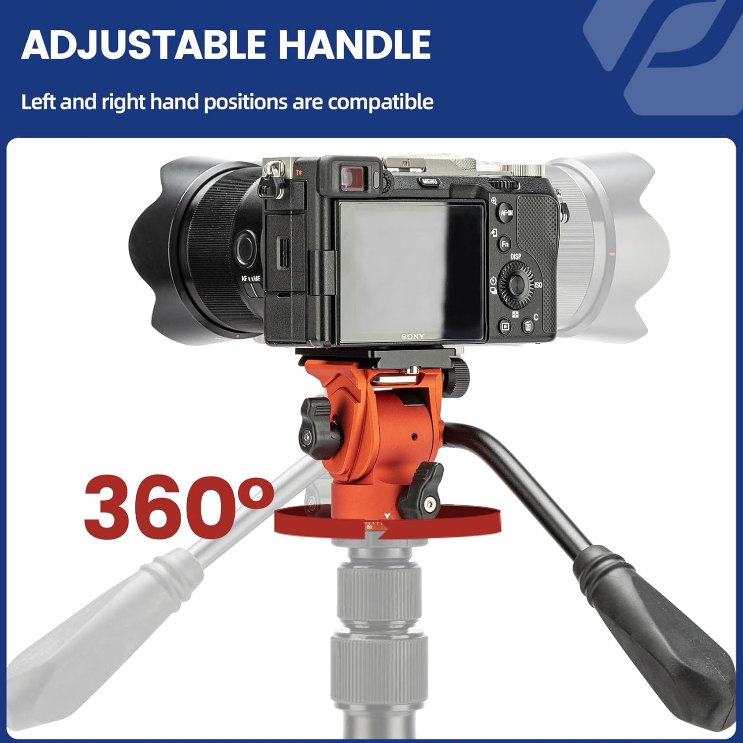 Fotopro Video Fluid Head Pan Tilt Head with Quick Release Plate and Adjustable Handle Max Load 3kg for Compact Camcorders DSLR Camera MH-2A Orange