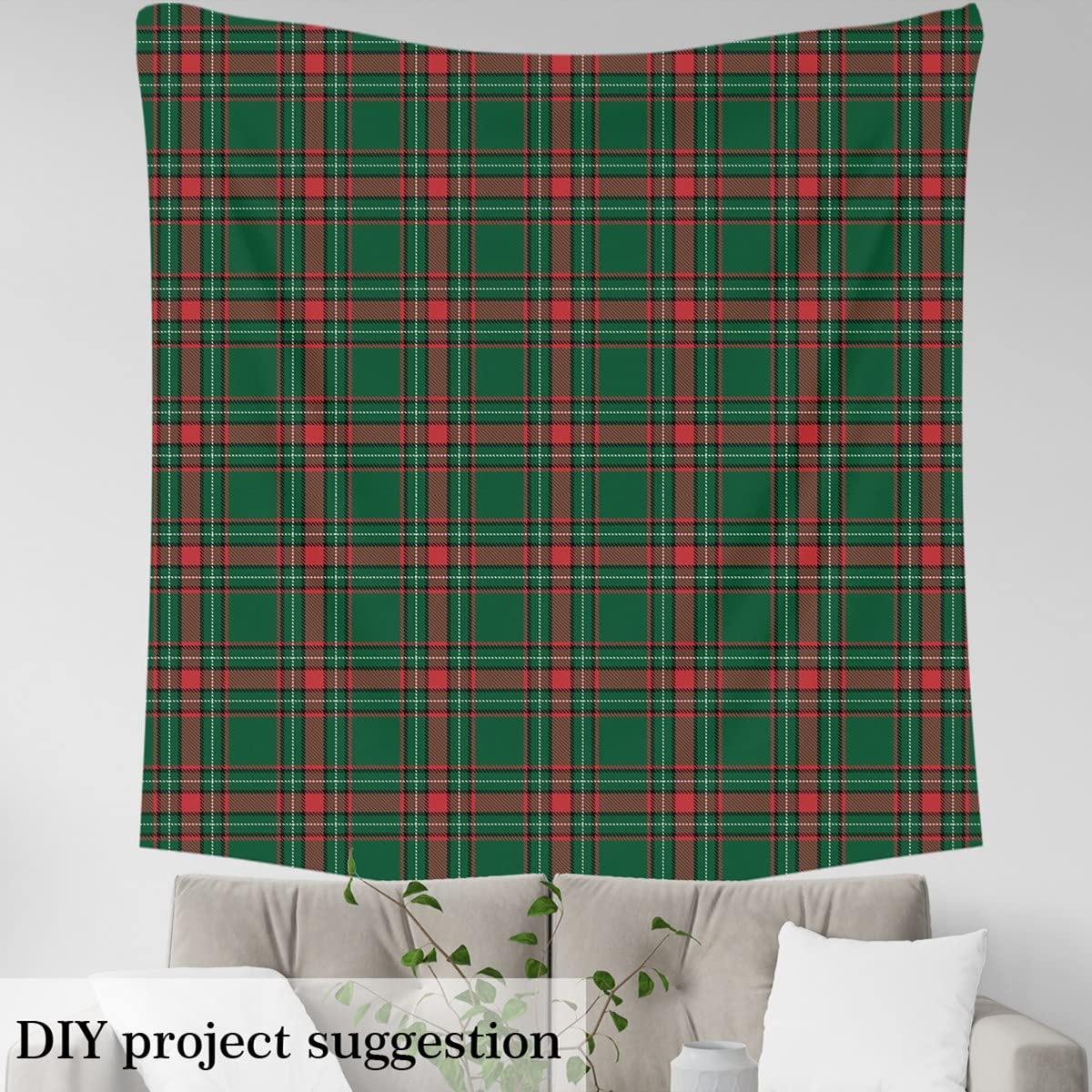 Tartan Plaid Upholstery Fabric for Chairs,Buffalo Check Geometric Outdoor Fabric by The Yard,New Year Christmas Fabric for Upholstery and DIY Projects,1 Yard,(L92*W150cm) Green Red - Image 3
