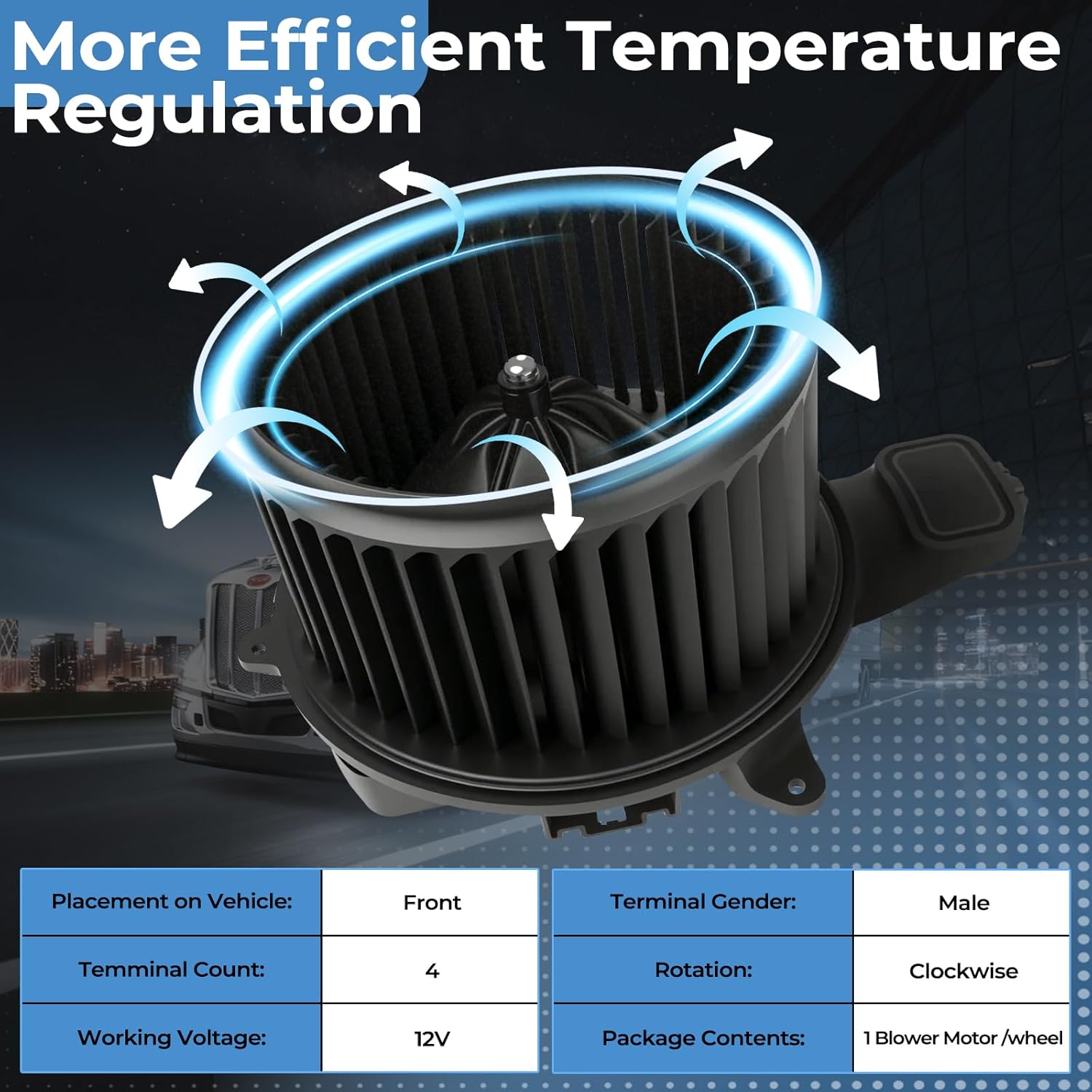 W205700800 HVAC Heater Blower Motor with Brushless Motor Compatible with 2013-2017 Kenworth T170 T270 T370 & Peterbilt 579 OEM# 1504123 CR705001