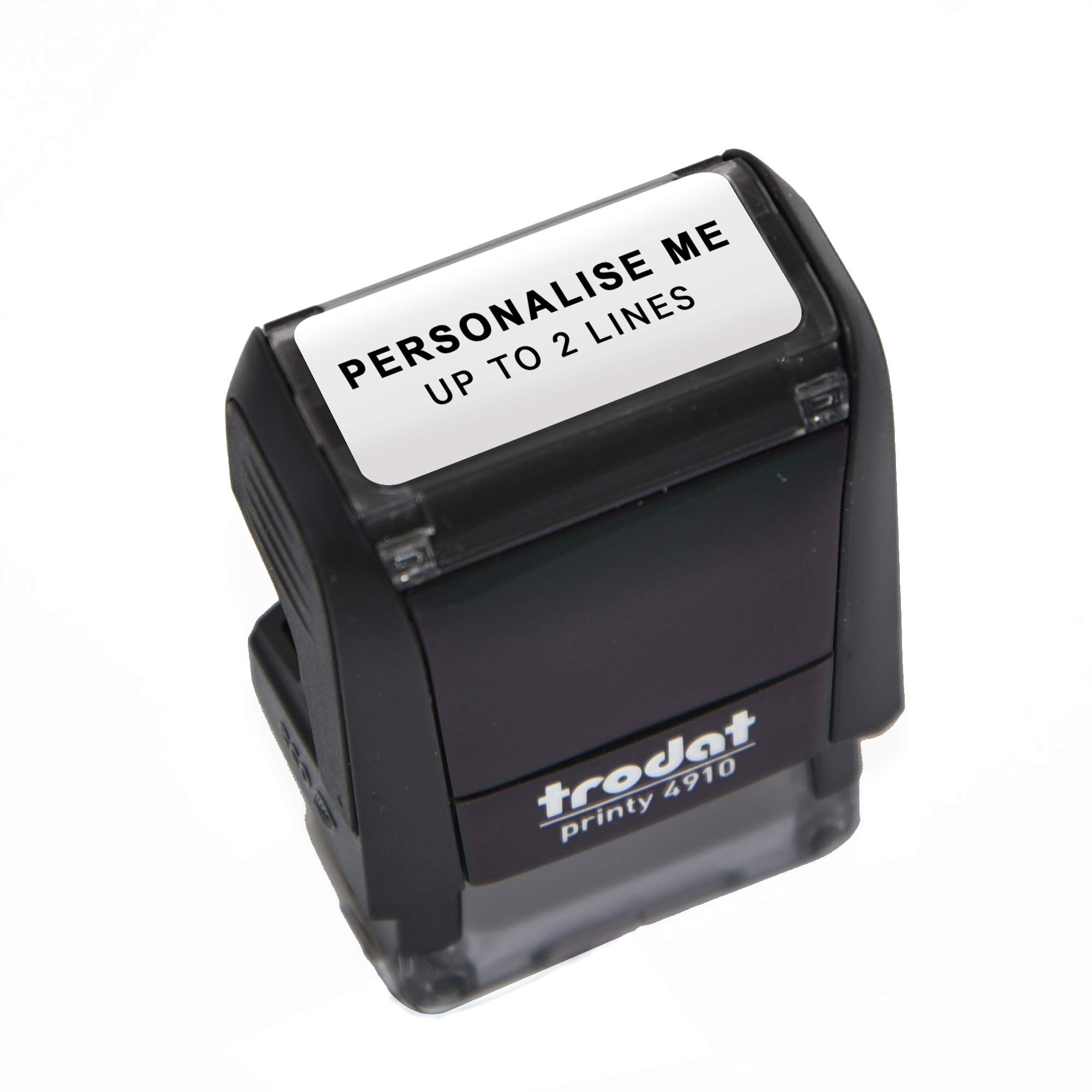 Trodat Black Printy 4910 Personalised Custom Office, Business and Teacher Stamp – Allows Up to 2 Lines of Text – Impression Size 24 x 7 mm – Self-Inking with 3 Ink Pad Colours to Choose from