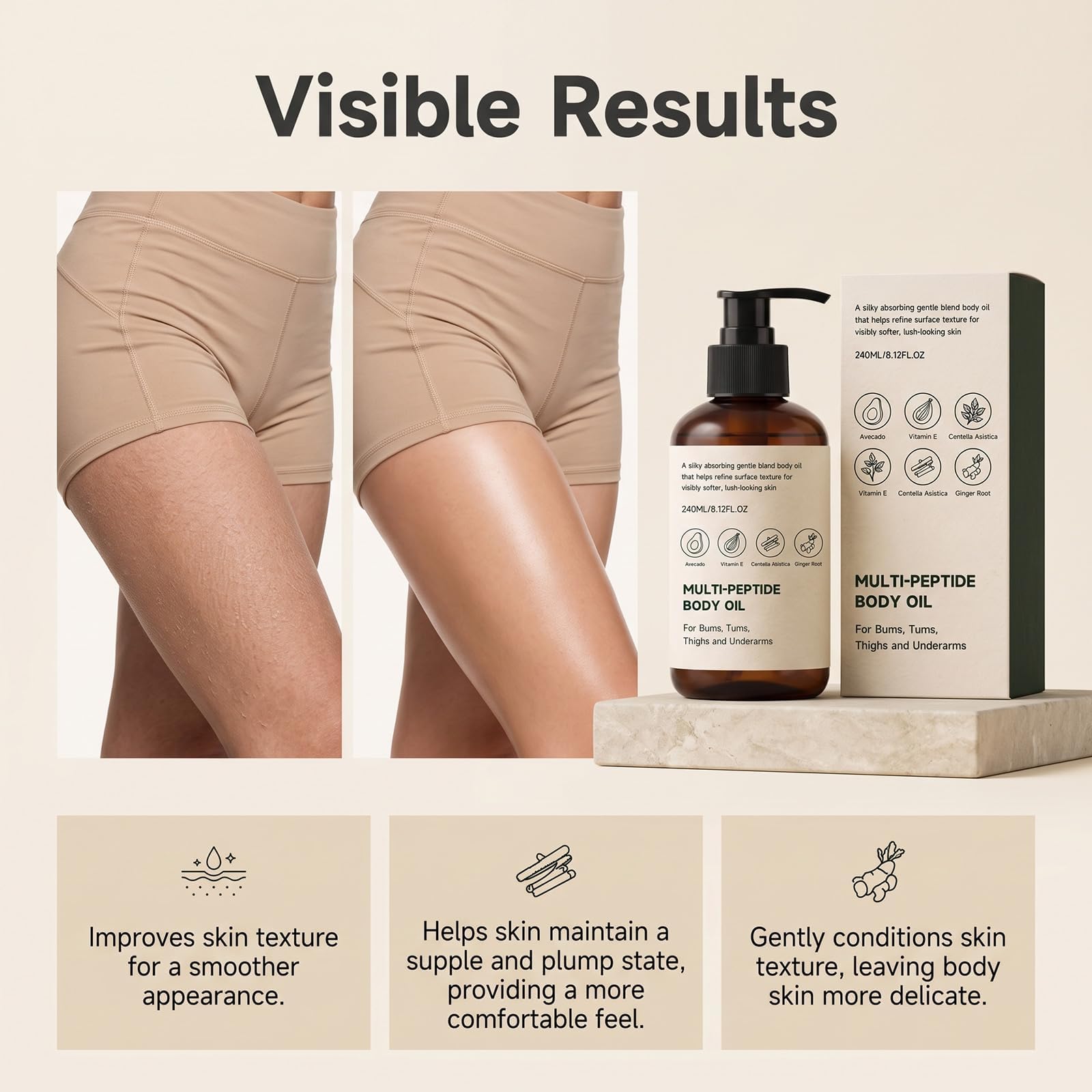 Olio corpo multi-peptidico, olio corpo anti-età per rassodare la pelle, ridurre le linee sottili, risollevare i tessuti rilassati e rendere la pelle più liscia