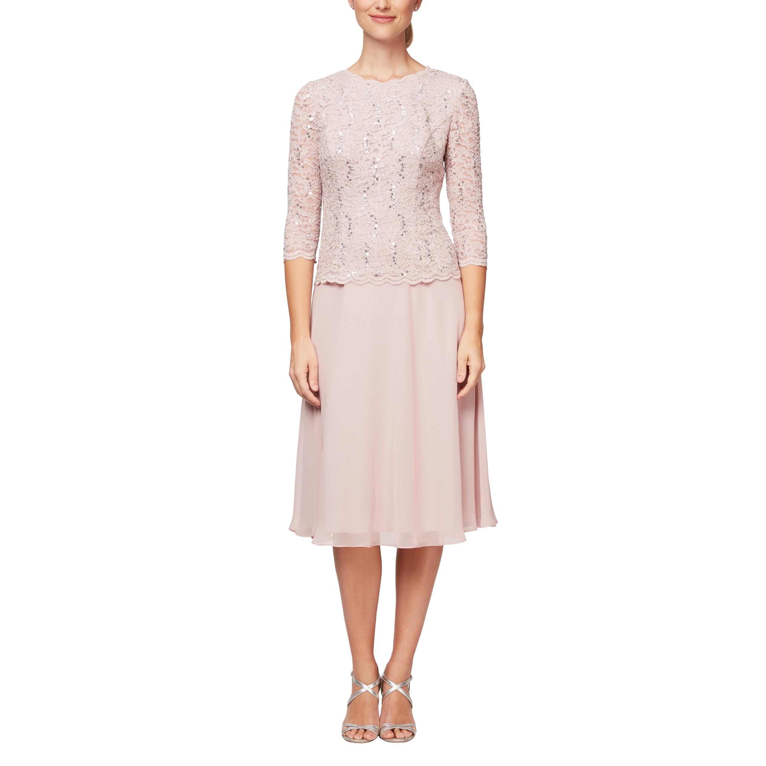 Alex Evenings Plus Size Women's Long Evening Gown with Sequin Lace Bodice, Shell Pink, 10 Petite