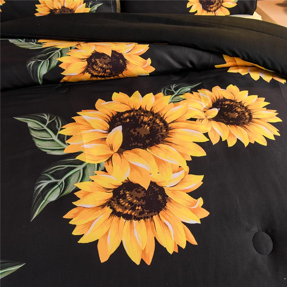 NTBED Black Sunflower Comforter Set King Yellow Floral Botanical 3 Pieces Microfiber Bedding Quilt for Women Teens Adults - Image 5