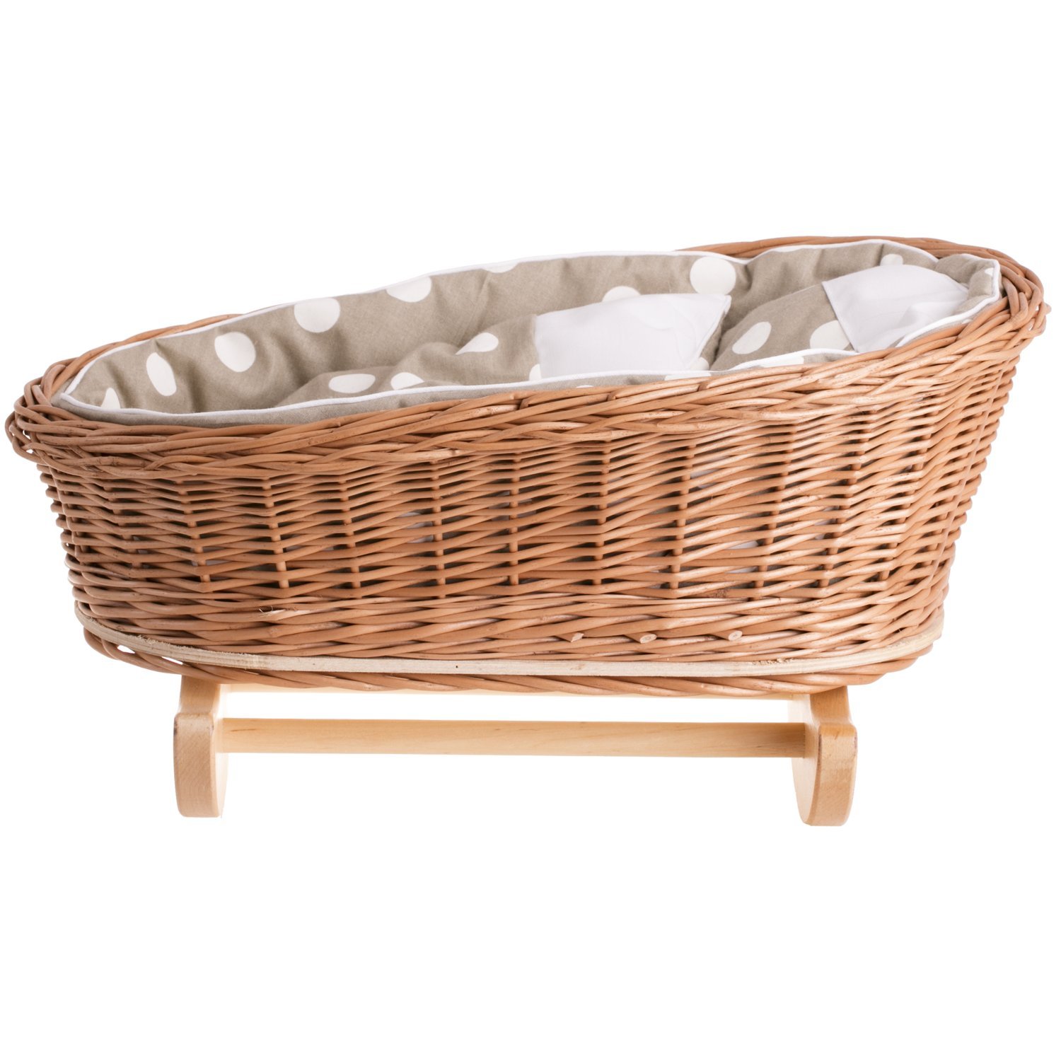 e-wicker24 Łóżko dla lalek, łóżeczko bujane, wiklinowe łóżko dla lalek z materacem