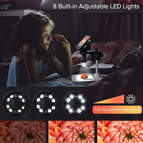 Miniatura 4 de Microscopio digital LCD de 4.3 pulgadas para suministros de colección de monedas, lupa de monedas 10X-1000X con 8 luces LED ajustables para niños y