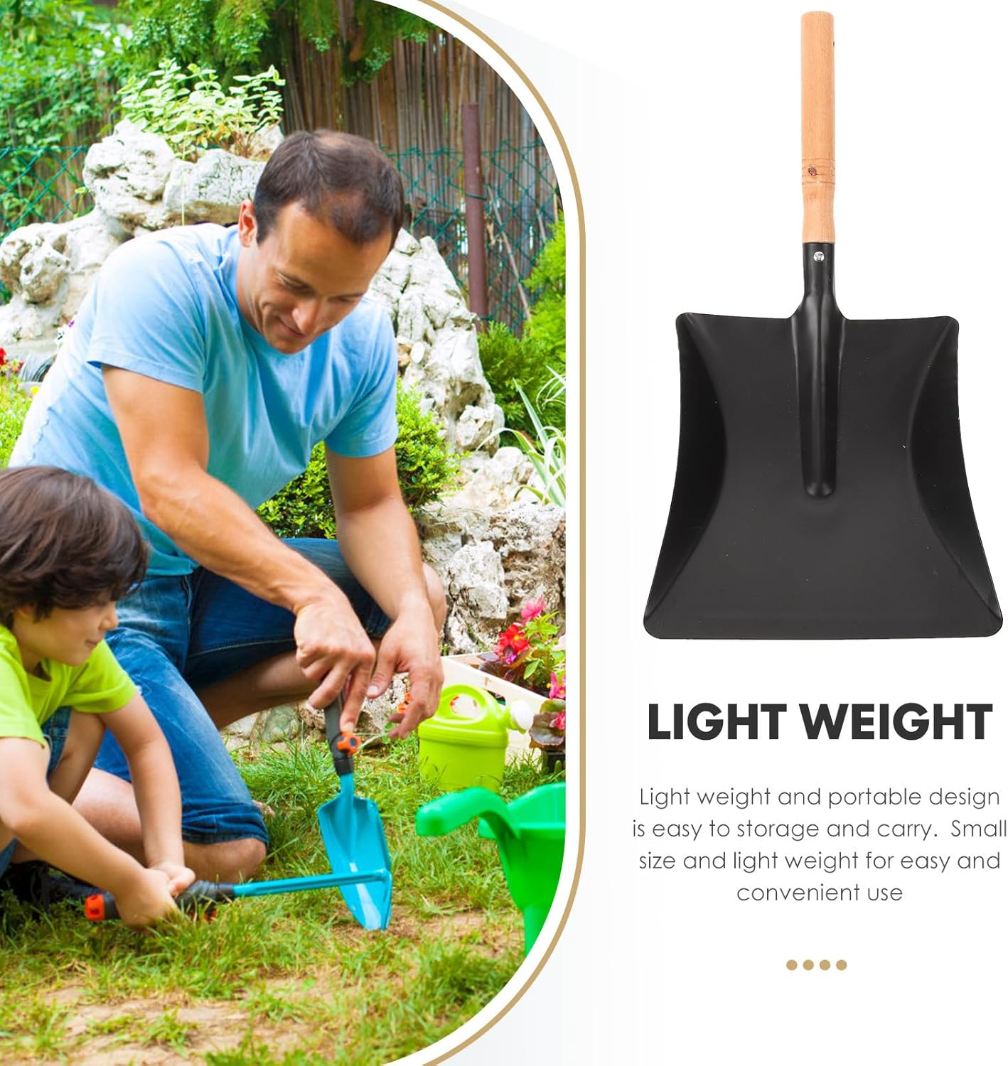 MERRYHAPY Small Gardening Shovel with Wooden Handle Multi-Function Iron Spade for Outdoor and Indoor Planting Portable Lightweight Digging Tool for Garden and Family Use