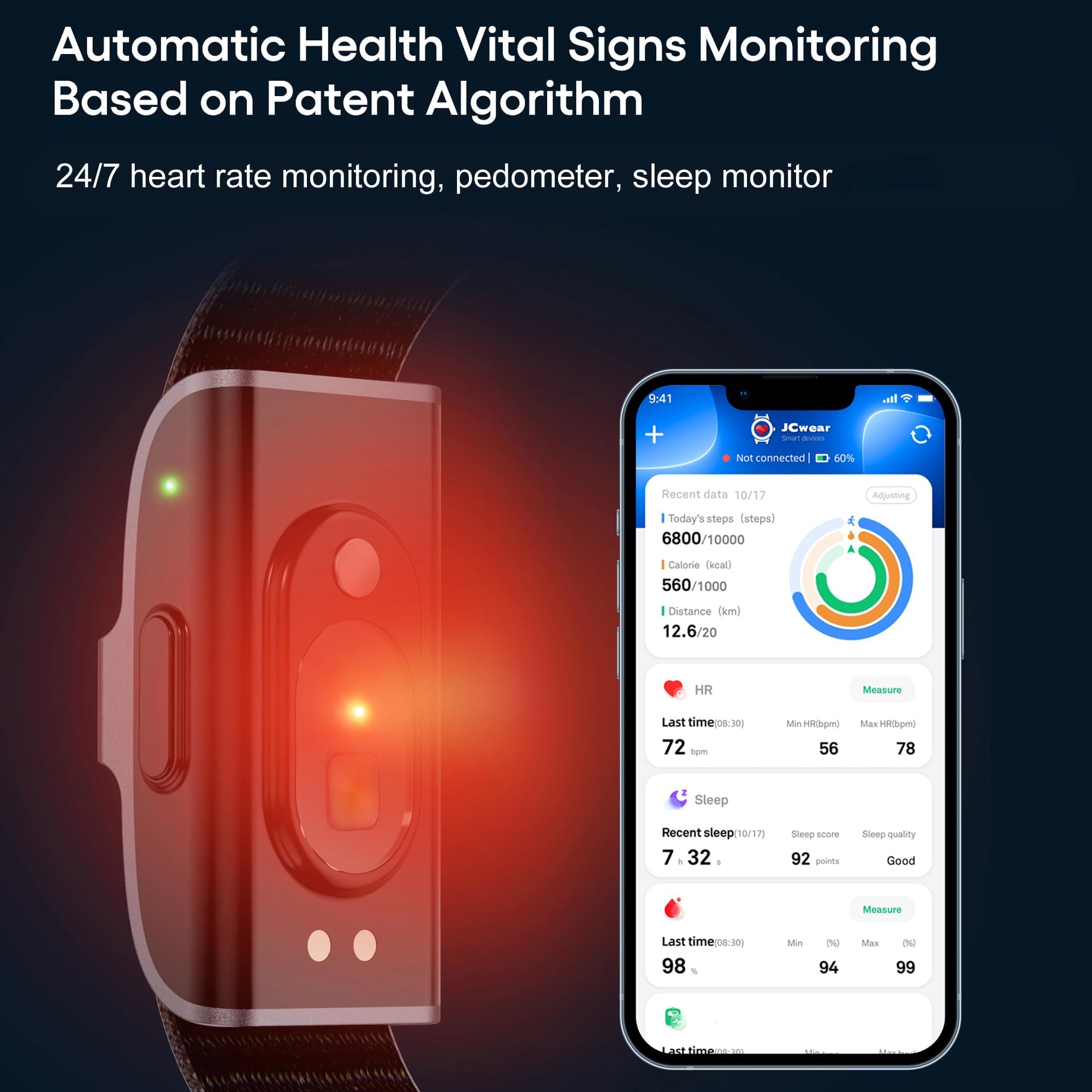 Smart-Armband, Fitness-Tracker, Gesundheitsarmband, Herzfrequenzmesser, Schlaf-Tracker, Schrittzähler, Kalorien, Schrittzähler, wasserdicht, tragbar, Aktivitätstracker für Männer und Frauen