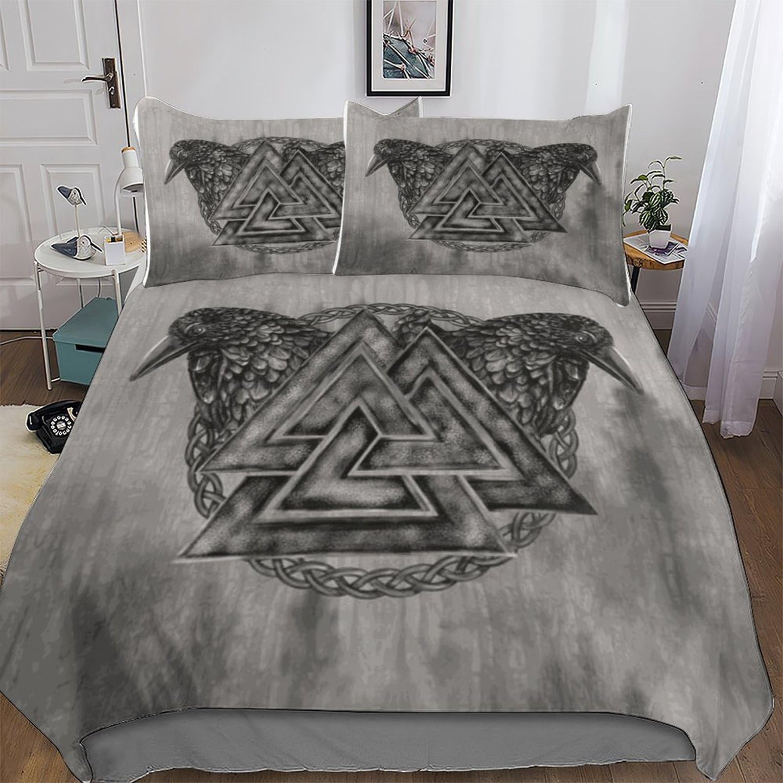 Parure de lit microfibre King 220x240 cm, housse de couette Viking 3 pièces avec taie d'oreiller