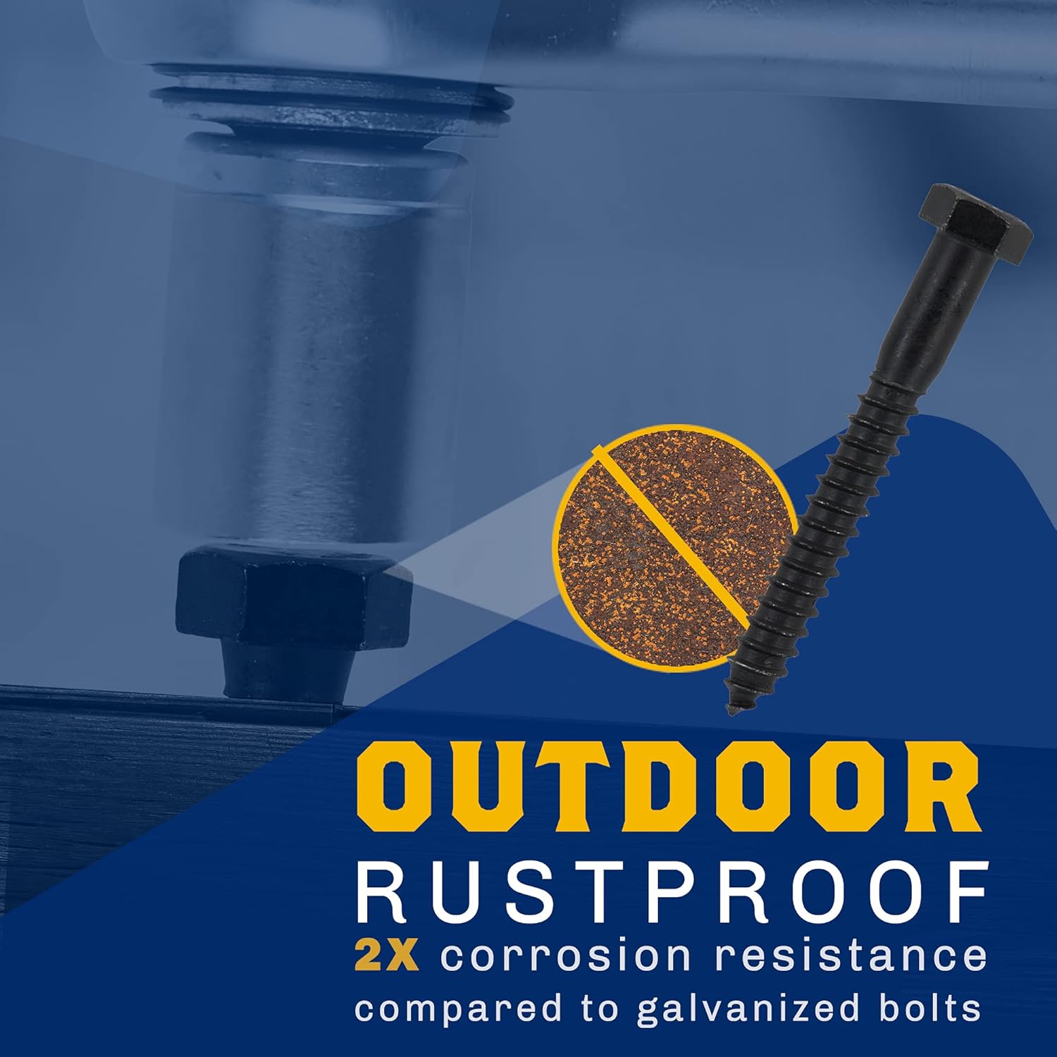 1/2" x 6”, 25-Piece Black Lag Bolts, Rustproof 4-Layer Ceramic BLAKOTE, 2X Protection of Galvanized Lag Screws, for Decks Pergolas by Makers Bolt
