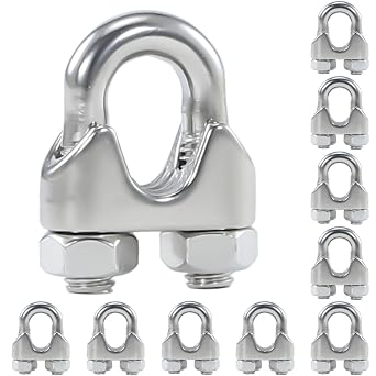 10Pcs M6 1/4 Inches Stainless Steel Wire Rope Clips Cable Clamp | Corrosion resistant,antirust,easy to install,suitable for 3/16" - 1/4" diameter wire rope or cable