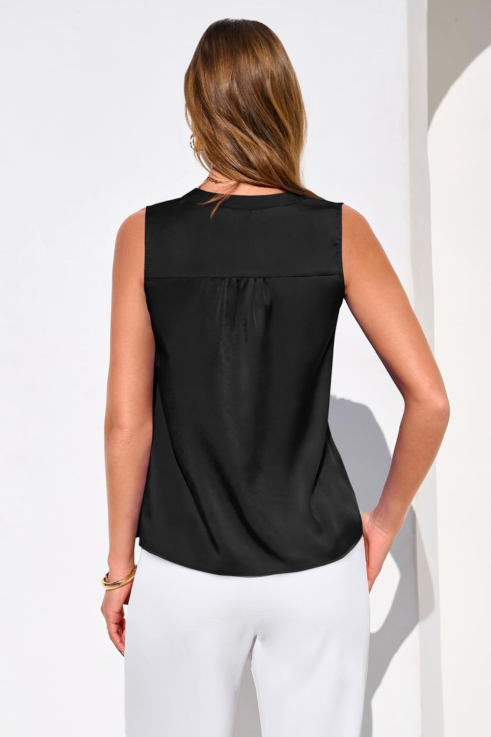 MASCOMODA Women's Satin V Neck Tank Tops Dressy Spring Summer 2026 Silk Sleeveless Blouse Work Shirts Business Casual Outfits - Image 6