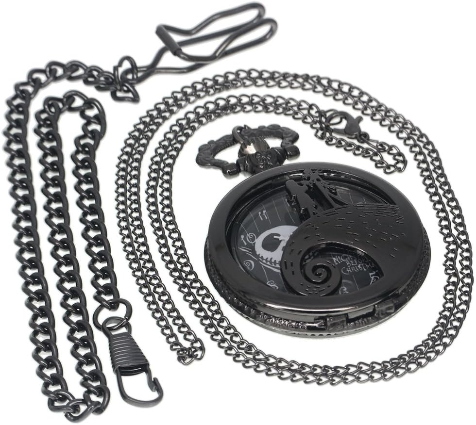 FobTimeVintage Brass Antique Black Case Pocket Watch Fob Watch for Men Women with 1 PC Necklace Chain 1 PC Clip Key Rib Chain
